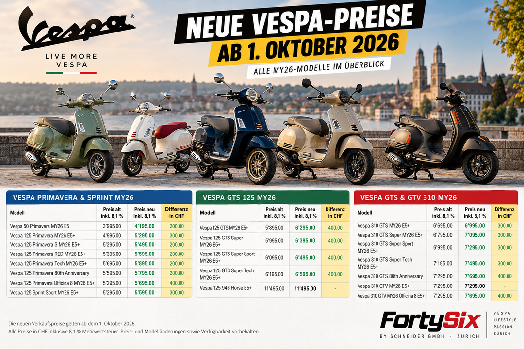 Neue Vespa-Preise ab 1. Oktober 2026 – Alle MY26-Modelle im Überblick