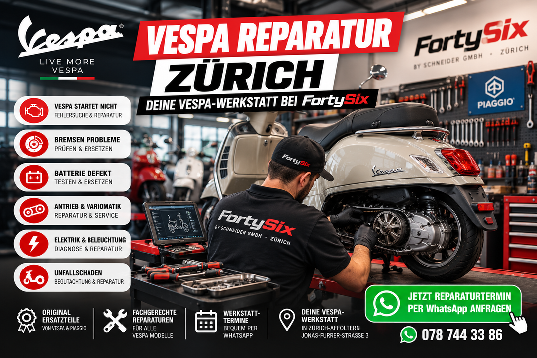 Vespa Reparatur Zürich – Deine Vespa-Werkstatt bei FortySix