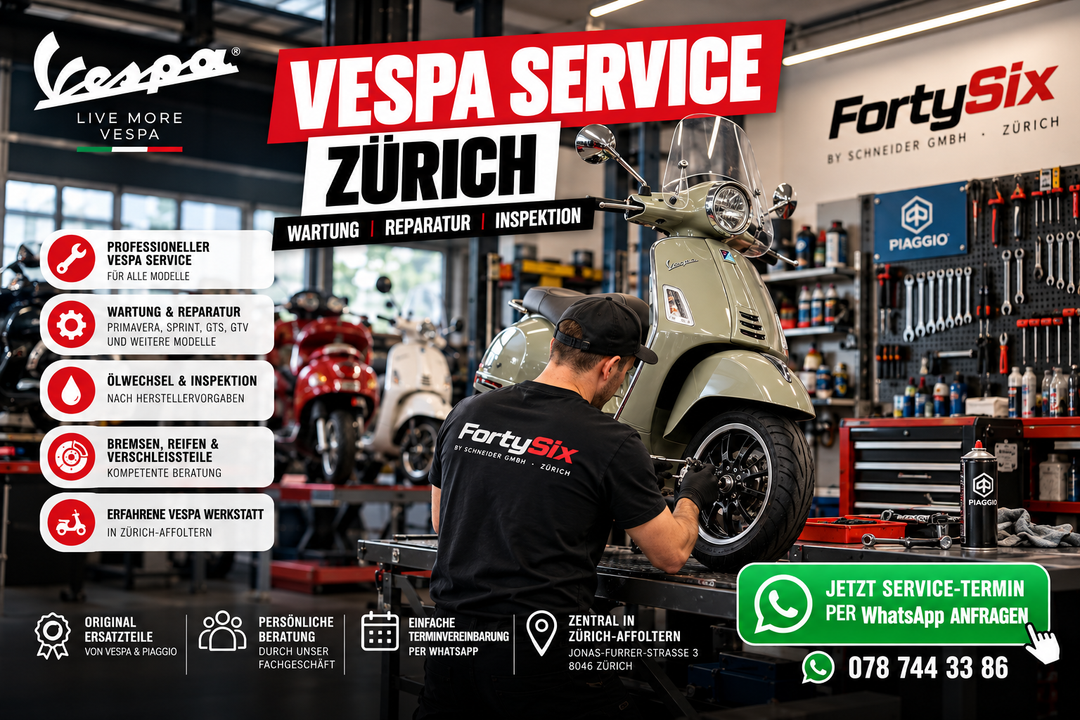 Vespa Service Zürich – Kosten, Wartung & Werkstatttermine bei FortySix